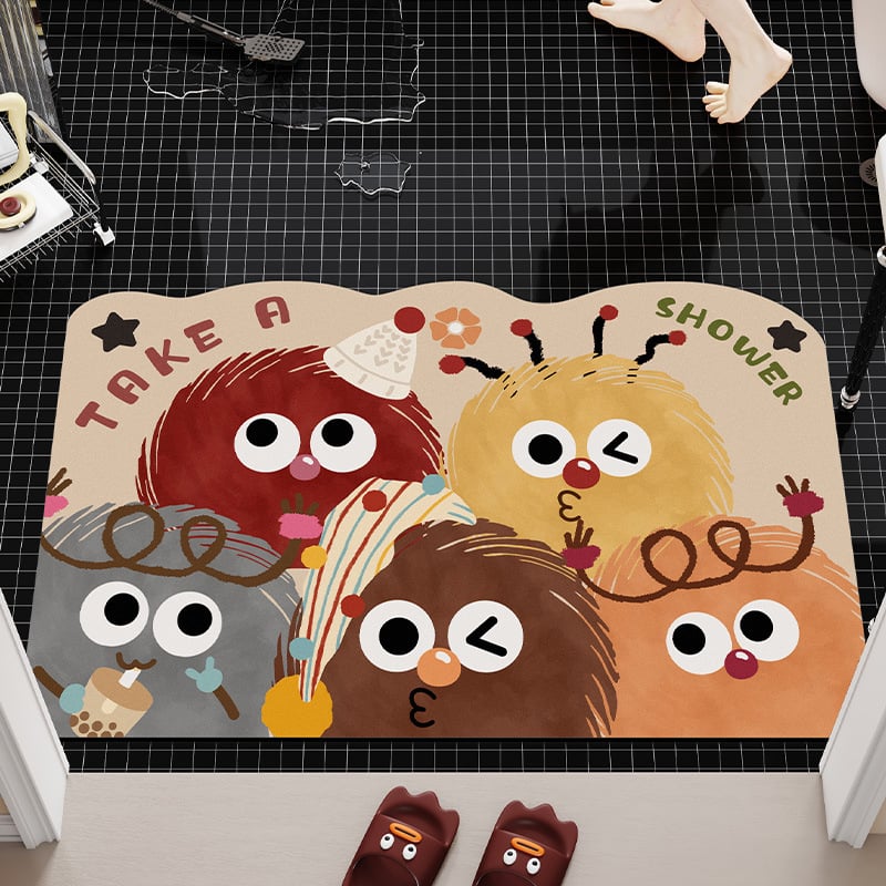 Ārpuszemes formas karikatūras vannas paklājs | diatomīta māls, ūdeni uzsūcošs, neslīdošs, ar roku mazgājams, druka, karikatūru stils, piemērots komerciāliem telpām, pielāgojams