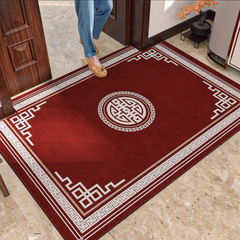 Ķīnas stila ieejas paklājs, poliesters, mašīnu aušana, kvadrātveida, svītras/krāsu bloki/audzē un ziedi, mazgājams