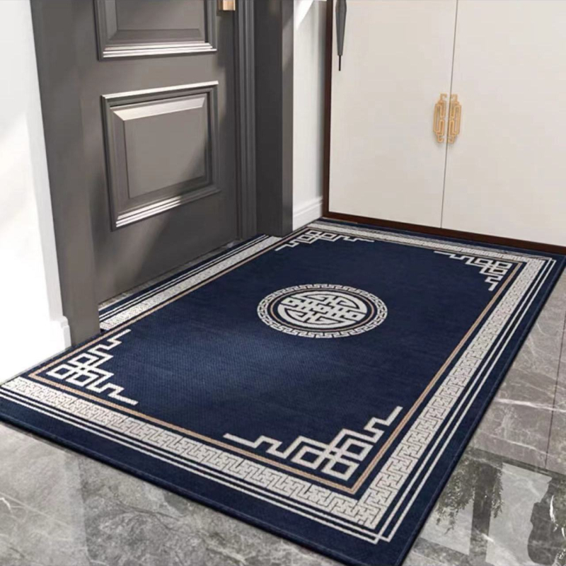 Ķīnas stila ieejas paklājs, poliesters, mašīnu aušana, kvadrātveida, svītras/krāsu bloki/audzē un ziedi, mazgājams