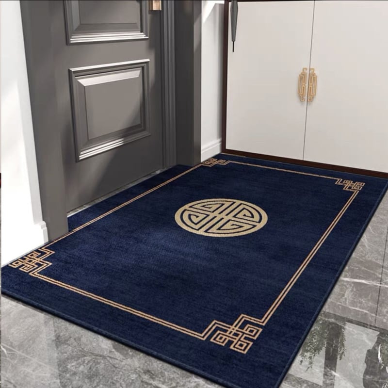 Ķīnas stila ieejas paklājs, poliesters, mašīnu aušana, kvadrātveida, svītras/krāsu bloki/audzē un ziedi, mazgājams