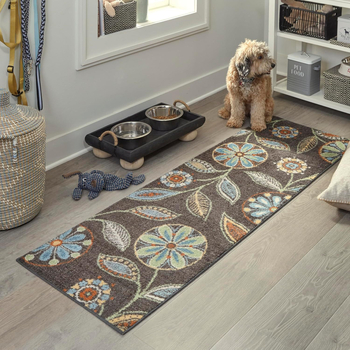 Poliestera šķiedras paklājs ar ziedu rakstu, kvadrātveida forma, piemērots viesistabai, guļamistabai, virtuvei un ieejai