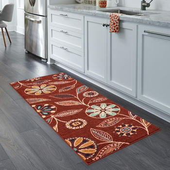 Poliestera šķiedras paklājs ar ziedu rakstu, kvadrātveida forma, piemērots viesistabai, guļamistabai, virtuvei un ieejai