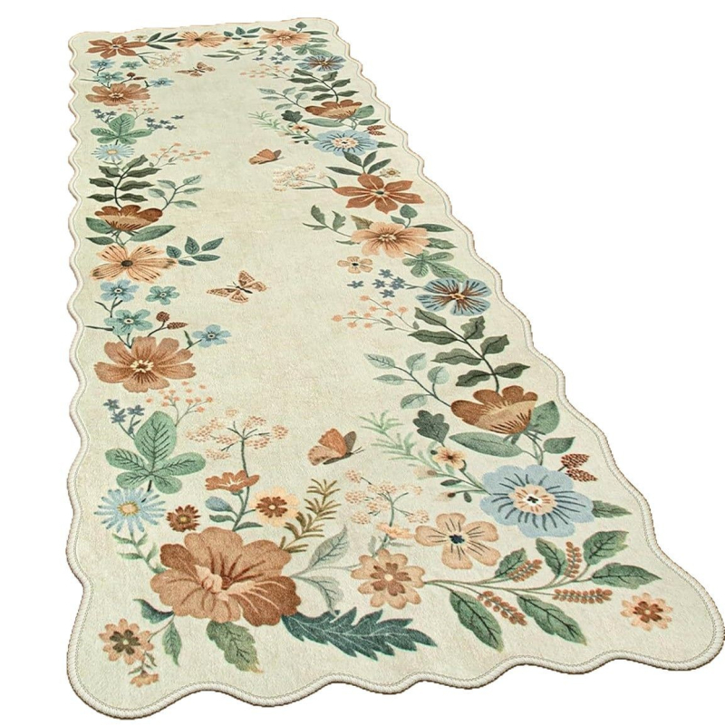 Poliestera šķiedras paklājs ar ziedu rakstu, kvadrātveida forma, piemērots viesistabai, guļamistabai, virtuvei un ieejai