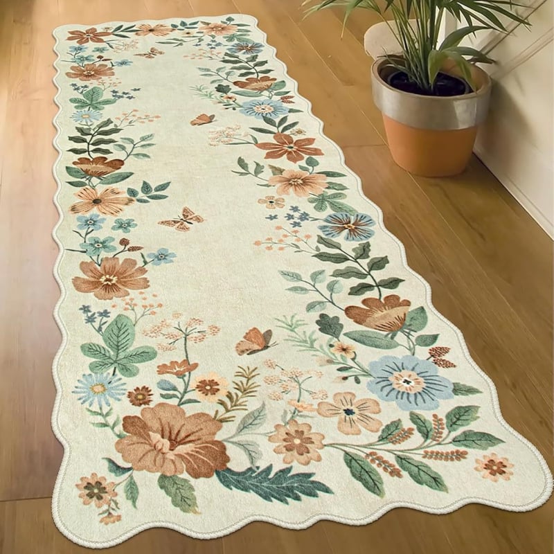 Poliestera šķiedras paklājs ar ziedu rakstu, kvadrātveida forma, piemērots viesistabai, guļamistabai, virtuvei un ieejai