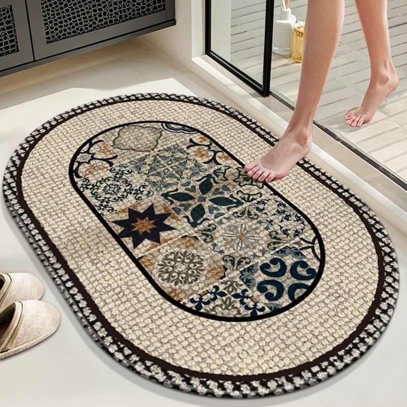 Grīdas paklājs no diatoma māla, izturīgs pret nodilumu un neslīdošs, absorbē ūdeni un ātri izžūst, pielāgojama drukātā virsma, piemērots dzīvojamajai istabai, guļamistabai, studijai, virtuvei, vannas istabai, ienākošajai telpai