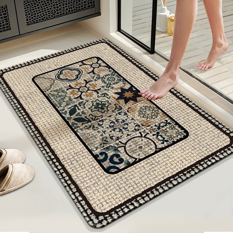 Grīdas paklājs no diatoma māla, izturīgs pret nodilumu un neslīdošs, absorbē ūdeni un ātri izžūst, pielāgojama drukātā virsma, piemērots dzīvojamajai istabai, guļamistabai, studijai, virtuvei, vannas istabai, ienākošajai telpai