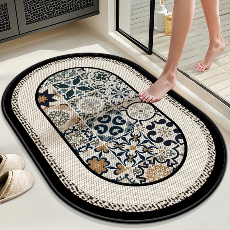 Grīdas paklājs no diatoma māla, izturīgs pret nodilumu un neslīdošs, absorbē ūdeni un ātri izžūst, pielāgojama drukātā virsma, piemērots dzīvojamajai istabai, guļamistabai, studijai, virtuvei, vannas istabai, ienākošajai telpai