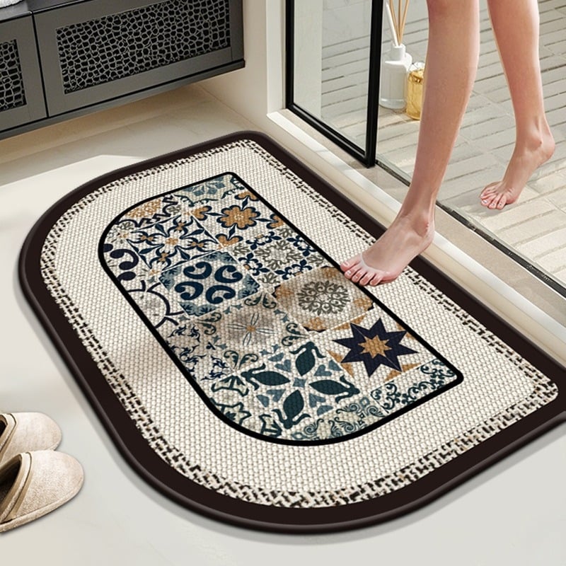 Grīdas paklājs no diatoma māla, izturīgs pret nodilumu un neslīdošs, absorbē ūdeni un ātri izžūst, pielāgojama drukātā virsma, piemērots dzīvojamajai istabai, guļamistabai, studijai, virtuvei, vannas istabai, ienākošajai telpai