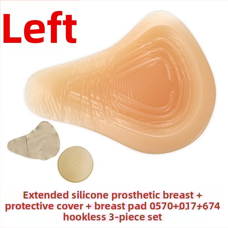 Постоперативна силиконова бюст-протеза с предпазен калъф, триъгълна и кръгла форма, конкавно дъно; удебелен силикон увеличава обема.