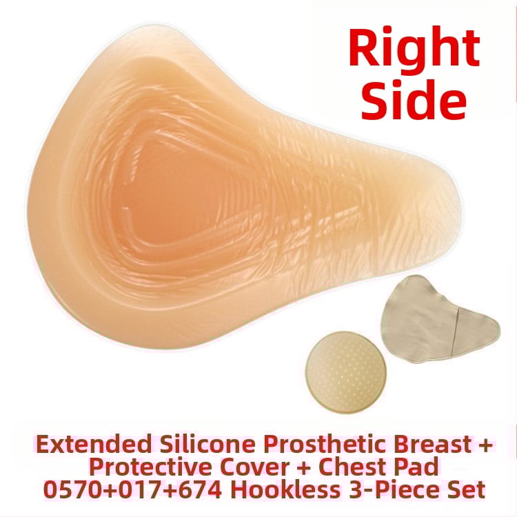 Постоперативна силиконова бюст-протеза с предпазен калъф, триъгълна и кръгла форма, конкавно дъно; удебелен силикон увеличава обема.