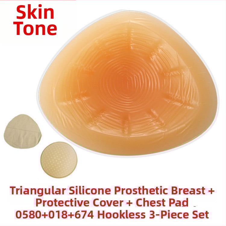 Постоперативна силиконова бюст-протеза с предпазен калъф, триъгълна и кръгла форма, конкавно дъно; удебелен силикон увеличава обема.