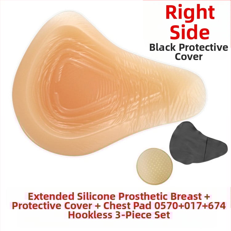 Постоперативна силиконова бюст-протеза с предпазен калъф, триъгълна и кръгла форма, конкавно дъно; удебелен силикон увеличава обема.