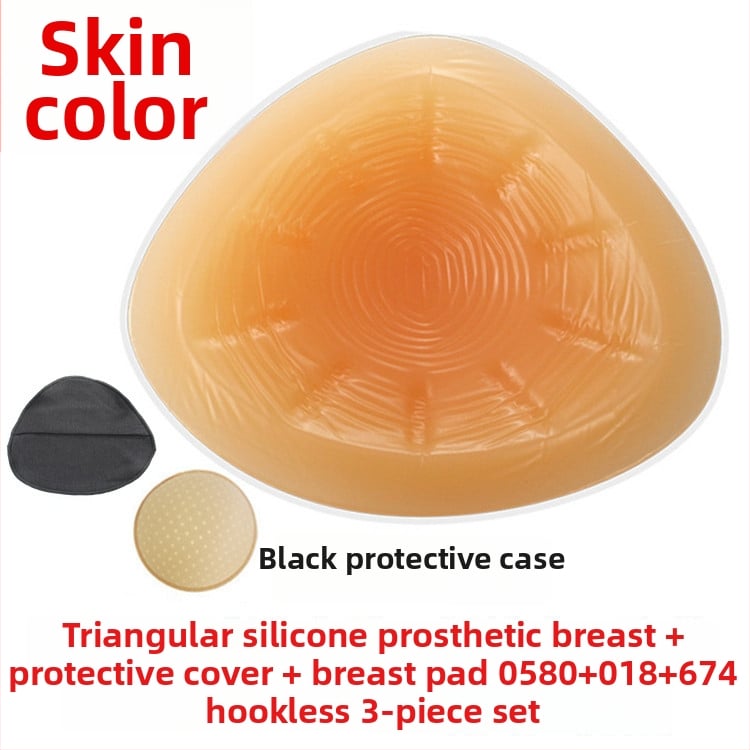 Постоперативна силиконова бюст-протеза с предпазен калъф, триъгълна и кръгла форма, конкавно дъно; удебелен силикон увеличава обема.