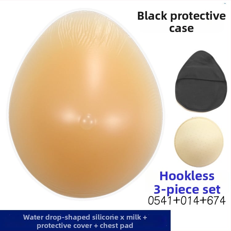 Постоперативна силиконова бюст-протеза с предпазен калъф, триъгълна и кръгла форма, конкавно дъно; удебелен силикон увеличава обема.