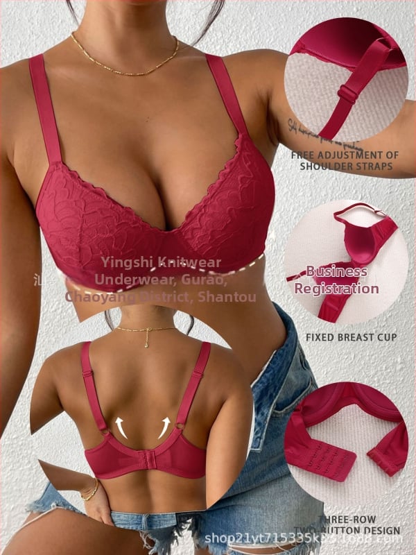 Csipkés melltartó állítható pántokkal, vékony formázott kosarakkal, fő anyag: nejlon, bélés: spandex, hátoldali 4 sor záróval