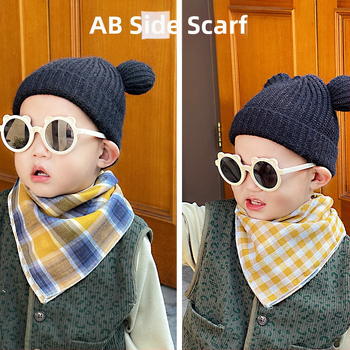 Detský bavlnený štvorcový šál - kockovaný vzor, jacquard pletenina, dekoratívny