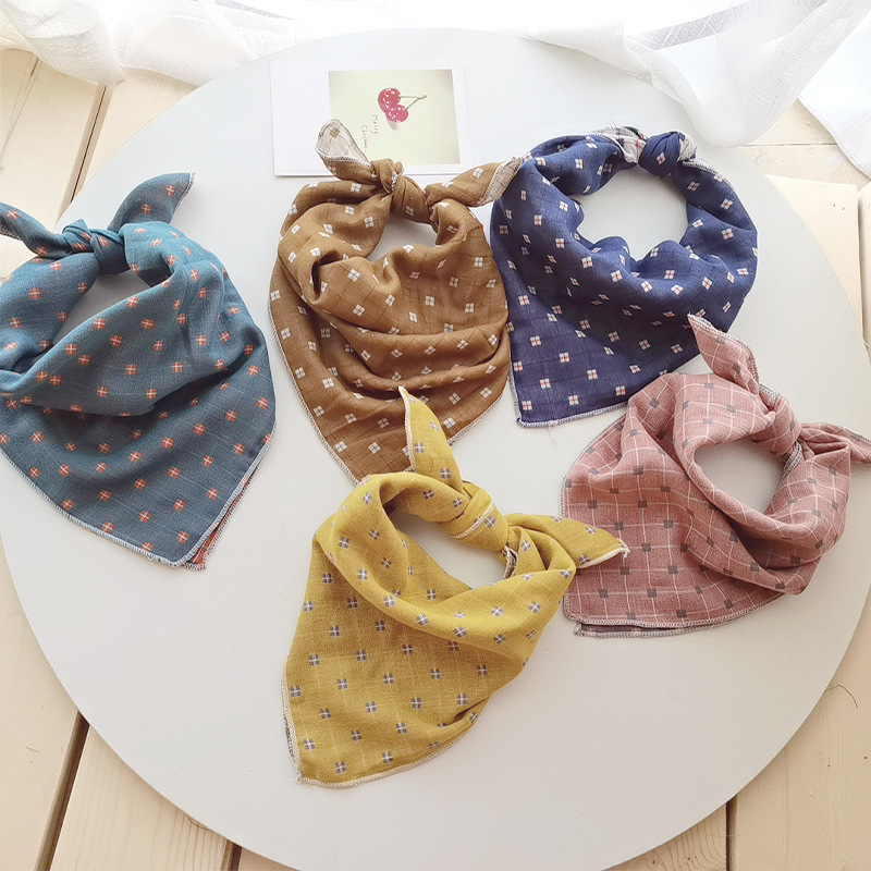 Șal pentru copii din bumbac, pătrat - model în carouri, țesătură Jacquard, decorativ