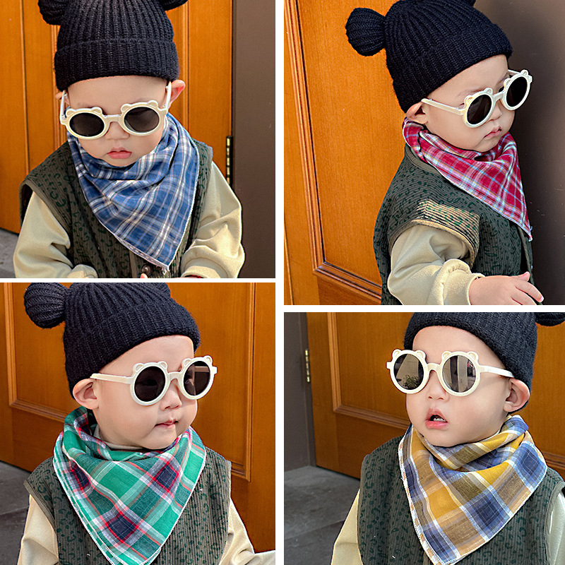 Șal pentru copii din bumbac, pătrat - model în carouri, țesătură Jacquard, decorativ