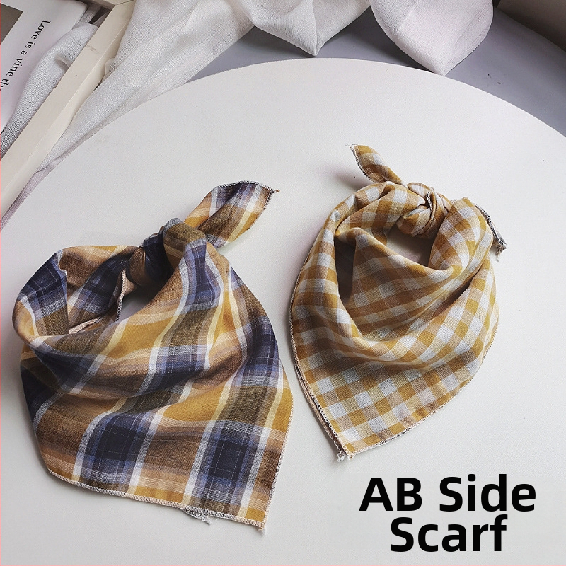 Detský bavlnený štvorcový šál - kockovaný vzor, jacquard pletenina, dekoratívny