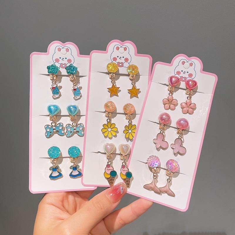 Bērnu klipses auskari ar zaķīša kulonu, karikatūras stils, roku darbs no sakausējuma, vecuma diapazons 3–10 gadi