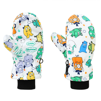 Bērnu slēpošanas cimdi ar karikatūras rakstu — ziemas siltums, poliesters, vecums 6-10 gadi