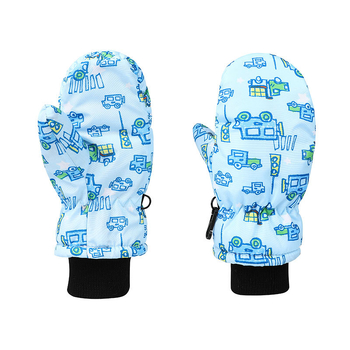 Bērnu slēpošanas cimdi ar karikatūras rakstu — ziemas siltums, poliesters, vecums 6-10 gadi