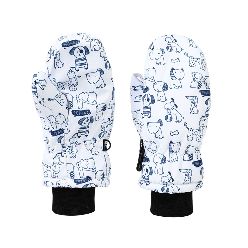 Bērnu slēpošanas cimdi ar karikatūras rakstu — ziemas siltums, poliesters, vecums 6-10 gadi