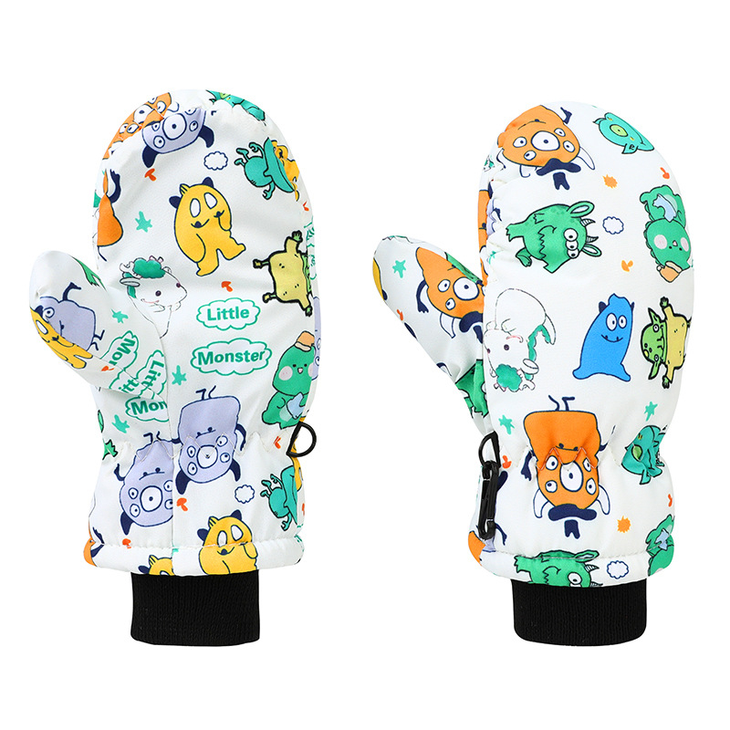 Bērnu slēpošanas cimdi ar karikatūras rakstu — ziemas siltums, poliesters, vecums 6-10 gadi