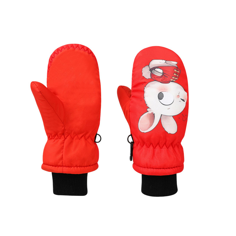 Bērnu slēpošanas cimdi ar karikatūras rakstu — ziemas siltums, poliesters, vecums 6-10 gadi