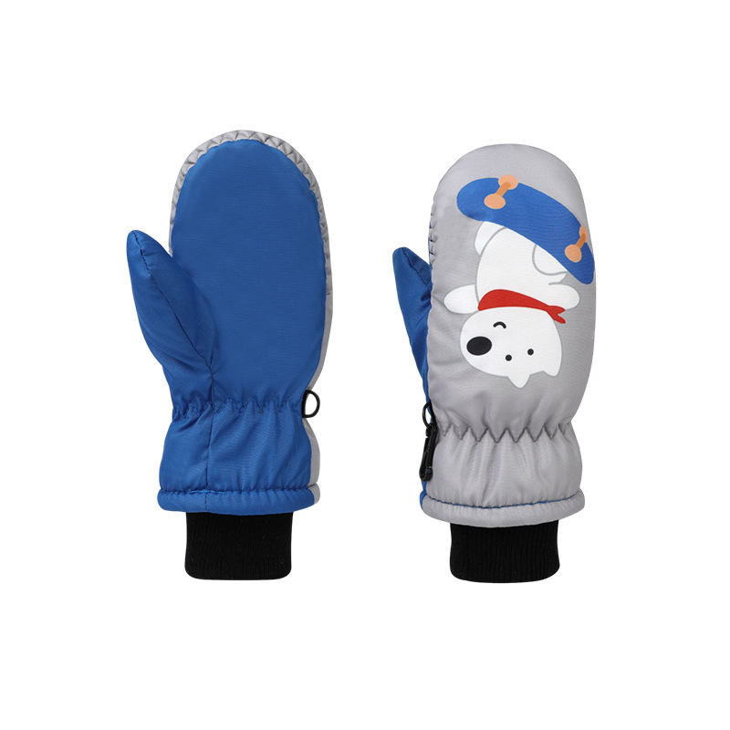 Bērnu slēpošanas cimdi ar karikatūras rakstu — ziemas siltums, poliesters, vecums 6-10 gadi