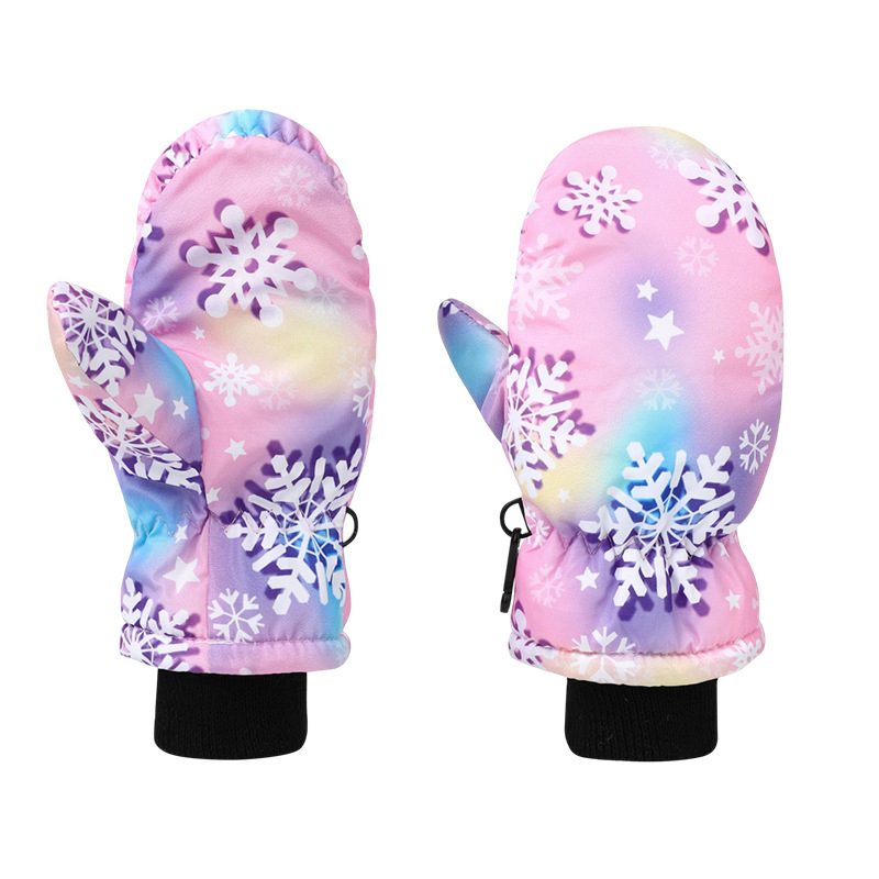 Bērnu slēpošanas cimdi ar karikatūras rakstu — ziemas siltums, poliesters, vecums 6-10 gadi