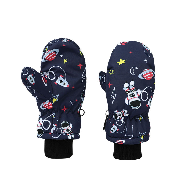 Bērnu slēpošanas cimdi ar karikatūras rakstu — ziemas siltums, poliesters, vecums 6-10 gadi