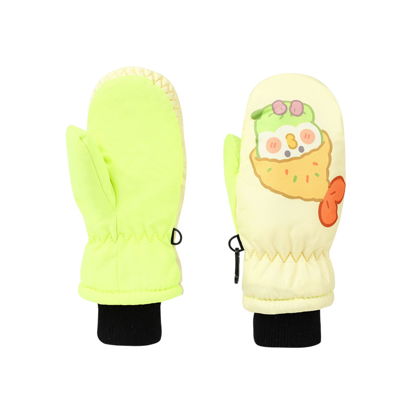 Bērnu slēpošanas cimdi ar karikatūras rakstu — ziemas siltums, poliesters, vecums 6-10 gadi