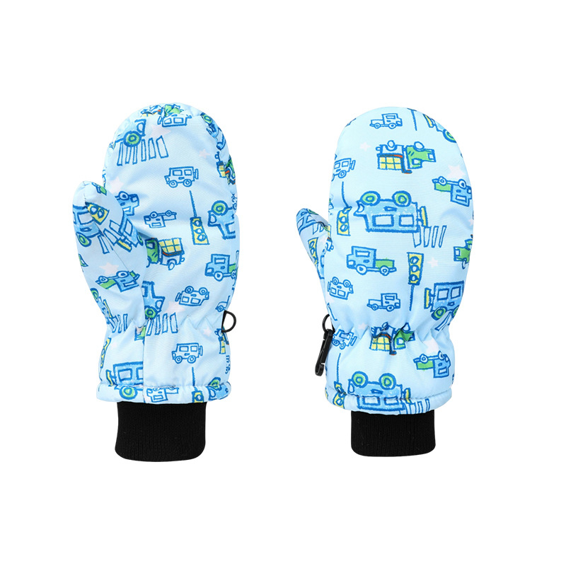 Bērnu slēpošanas cimdi ar karikatūras rakstu — ziemas siltums, poliesters, vecums 6-10 gadi