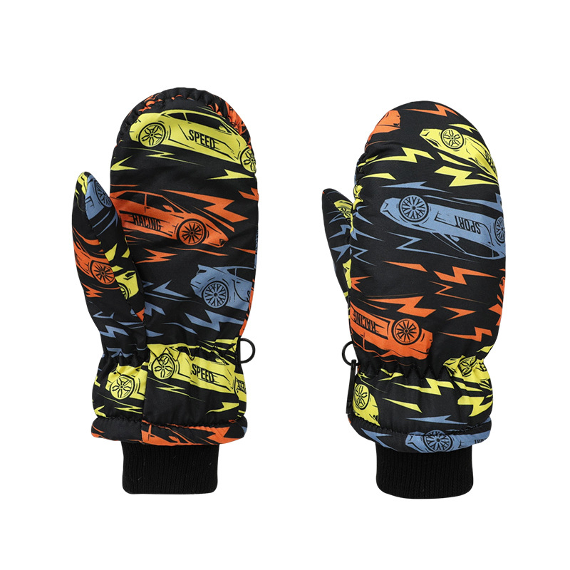 Bērnu slēpošanas cimdi ar karikatūras rakstu — ziemas siltums, poliesters, vecums 6-10 gadi