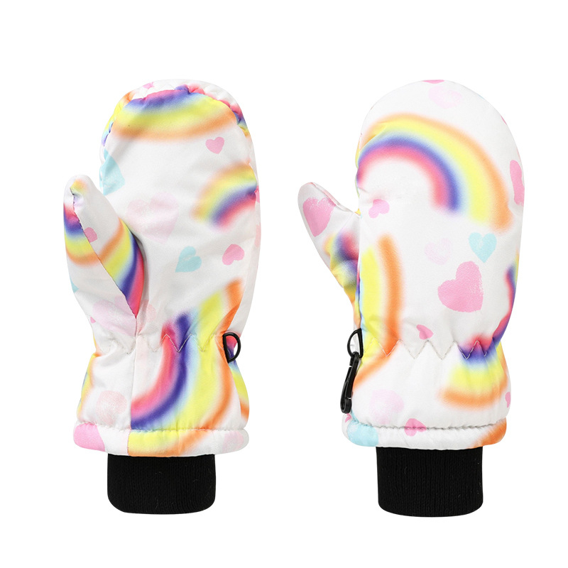 Bērnu slēpošanas cimdi ar karikatūras rakstu — ziemas siltums, poliesters, vecums 6-10 gadi