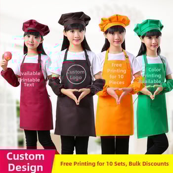 Bērnu trīsdaļīgs komplekts: priekšauts ar piedurknēm un pavāra cepuri, poliesters, moderns minimālisma dizains, drukāšana ar pielāgotu logotipu, noturīgs pret traipēm