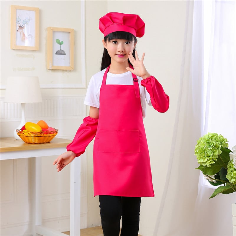 Bērnu trīsdaļīgs komplekts: priekšauts ar piedurknēm un pavāra cepuri, poliesters, moderns minimālisma dizains, drukāšana ar pielāgotu logotipu, noturīgs pret traipēm