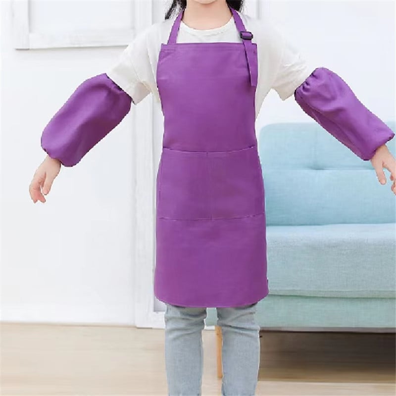 Bērnu trīsdaļīgs komplekts: priekšauts ar piedurknēm un pavāra cepuri, poliesters, moderns minimālisma dizains, drukāšana ar pielāgotu logotipu, noturīgs pret traipēm