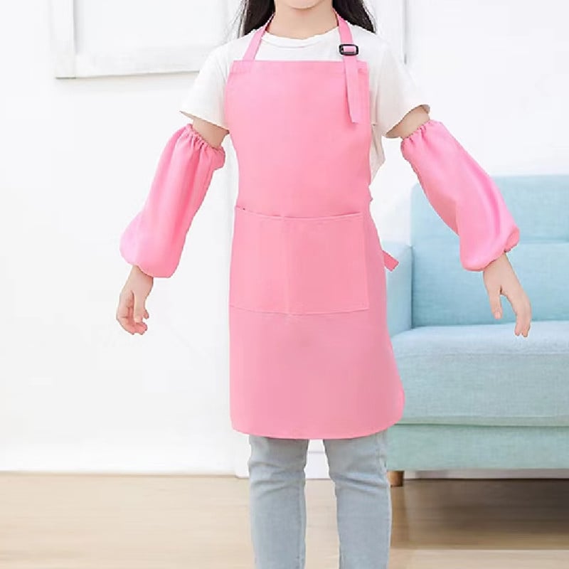 Bērnu trīsdaļīgs komplekts: priekšauts ar piedurknēm un pavāra cepuri, poliesters, moderns minimālisma dizains, drukāšana ar pielāgotu logotipu, noturīgs pret traipēm