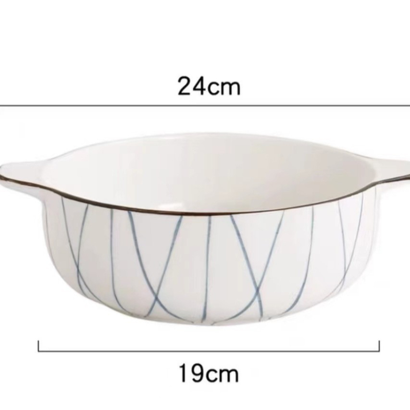 Porcelāna bļoda ar dubultiem rokturiem, apaļas formas, zem glazūras apdare, piemērota mikroviļņu krāsnij