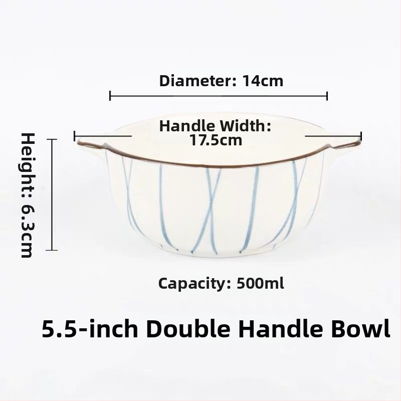 Porcelāna bļoda ar dubultiem rokturiem, apaļas formas, zem glazūras apdare, piemērota mikroviļņu krāsnij