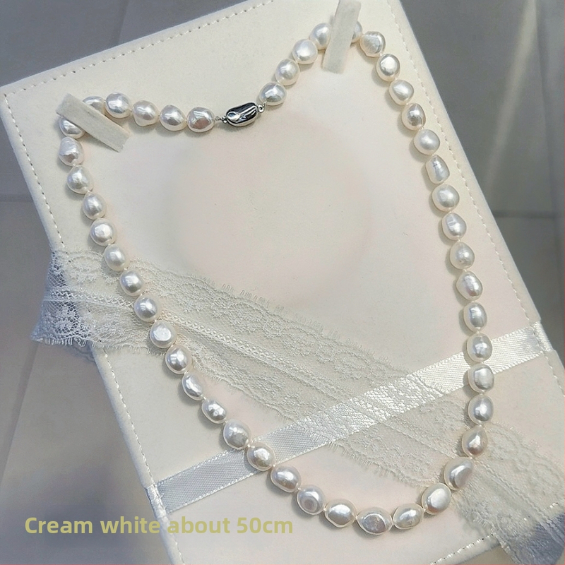 Barokiniai gėlavandeniai perlų vėrinys su 925 sidabro užsegimu, gamtos įkvėptas dizainas