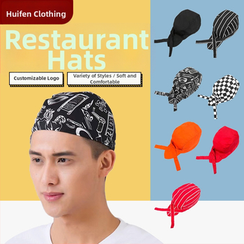 Καπέλο σεφ από βαμβάκι με ρίγες, warp-knitted κατασκευή, κυρτή κορυφή, ρυθμιζόμενη κεφαλόδεση