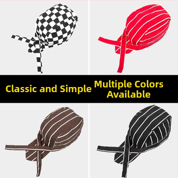 Καπέλο σεφ από βαμβάκι με ρίγες, warp-knitted κατασκευή, κυρτή κορυφή, ρυθμιζόμενη κεφαλόδεση