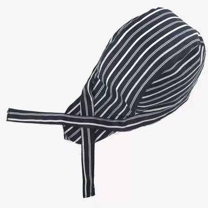 Καπέλο σεφ από βαμβάκι με ρίγες, warp-knitted κατασκευή, κυρτή κορυφή, ρυθμιζόμενη κεφαλόδεση