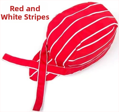 Καπέλο σεφ από βαμβάκι με ρίγες, warp-knitted κατασκευή, κυρτή κορυφή, ρυθμιζόμενη κεφαλόδεση