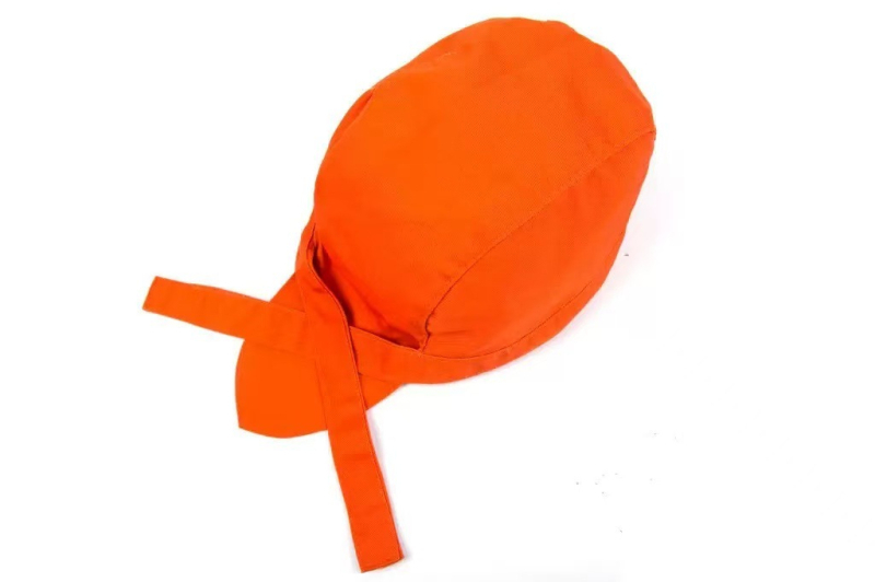 Καπέλο σεφ από βαμβάκι με ρίγες, warp-knitted κατασκευή, κυρτή κορυφή, ρυθμιζόμενη κεφαλόδεση