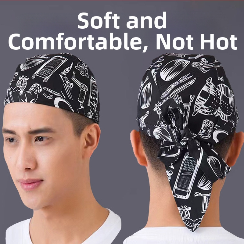 Bavlnená kuchárska čiapka s pruhmi, warp-knitted konštrukcia, kupolovitá vrchná časť, nastaviteľný pás na hlavu