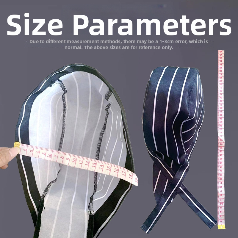 Bavlnená kuchárska čiapka s pruhmi, warp-knitted konštrukcia, kupolovitá vrchná časť, nastaviteľný pás na hlavu